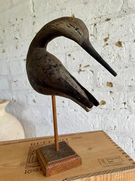 Escultura De Ave Marina (Zarapito) De Madera - U.S.A. 1986