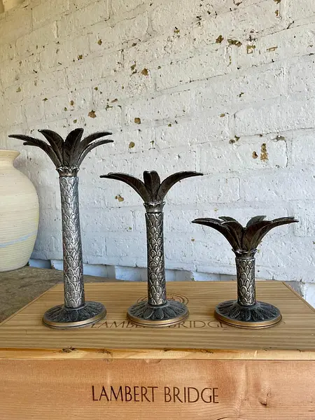 Candelabros Palmeras X 3 En Metal Fundido - Italia 1960