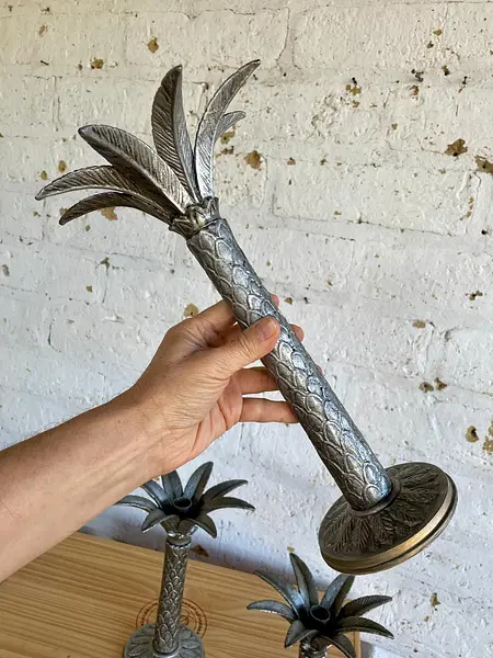 Candelabros Palmeras X 3 En Metal Fundido - Italia 1960