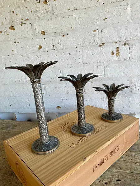 Candelabros Palmeras X 3 En Metal Fundido - Italia 1960