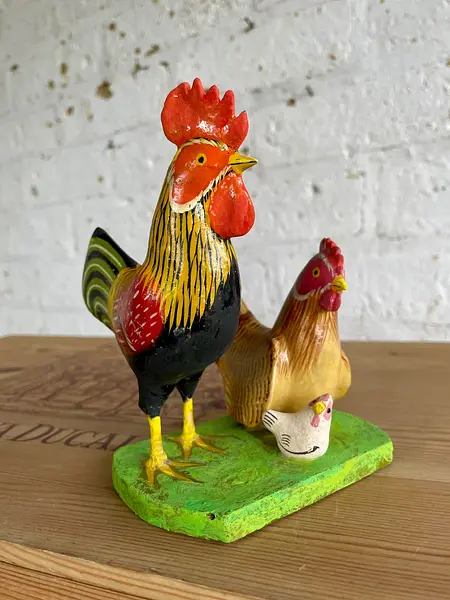 Gallo Y Gallina Tallados En Madera -India 1995