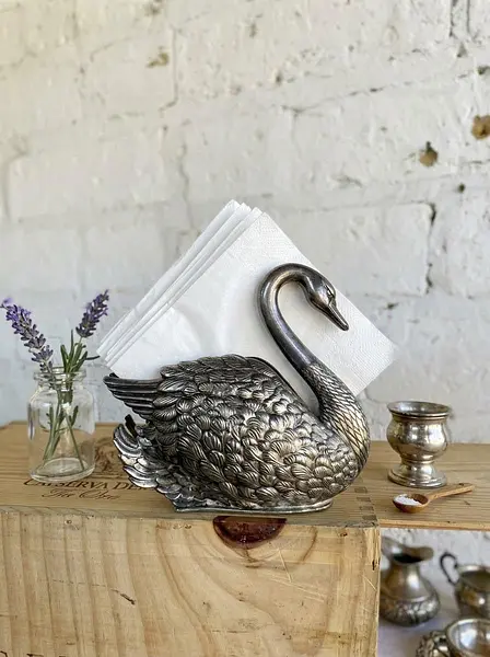 Servilletero Plateado En Forma De Cisne - Italia 1983