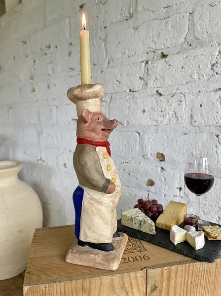 Candelabro Chancho Chef Fleur De Lis - Francia 1995