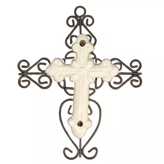 Cruz Artesanal De Cerámica Y Metal