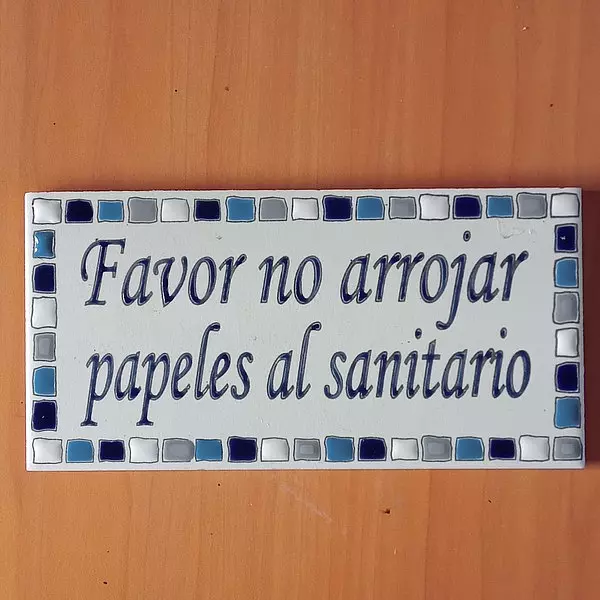 Baldosa Azul Favor No Arrojar Papeles Al Sanitario