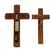 Crucifijo De Cedro Doble Cruz Y Cristo Metálico